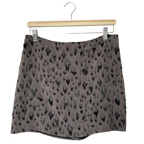 Rebecca Taylor Dresses & Skirts - Rebecca Taylor Leopard Silk Tan Black Beaded Mini Size 10